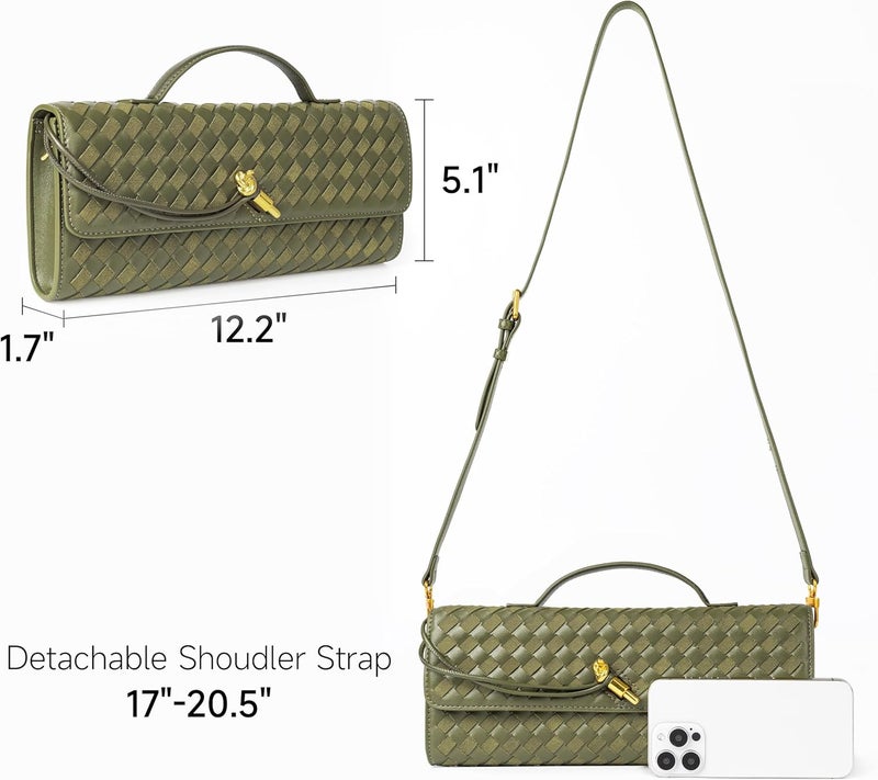 Joryin Woven Purse for Women Evening Clutch Woven Leather & Suede Handbags Crossbody Bag Suede Purse Formal Evening Bag - Image 4